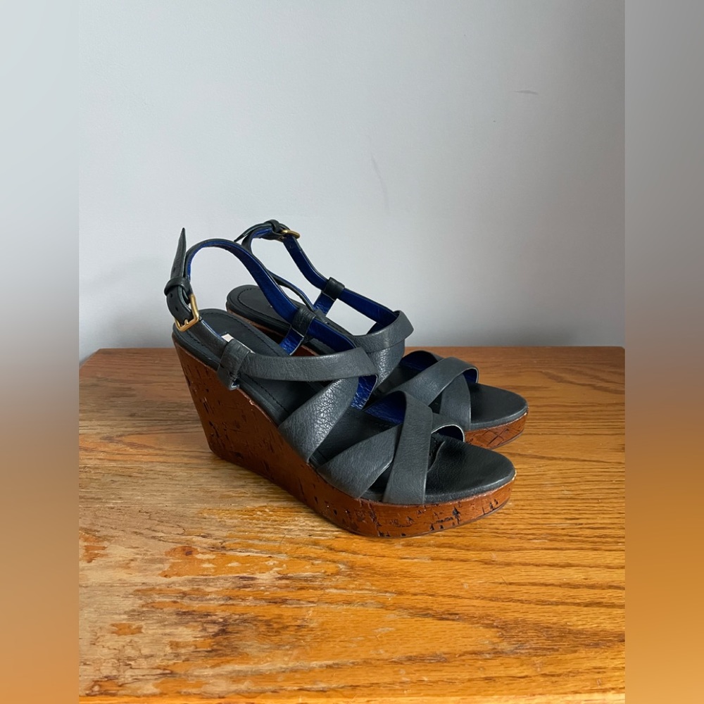 Miu Miu Navy Leather Cork Wedges Womens Size EU 39.5 - Picture 2 of 6
